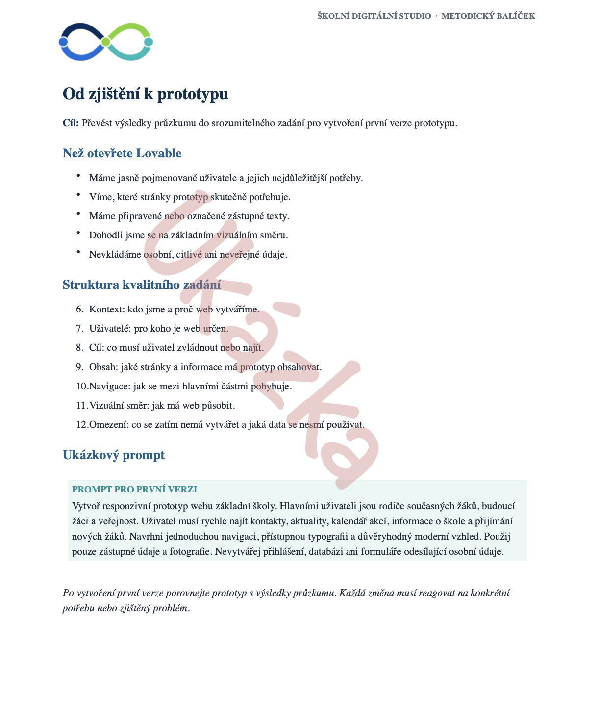 Ukázka harmonogramu projektového dne